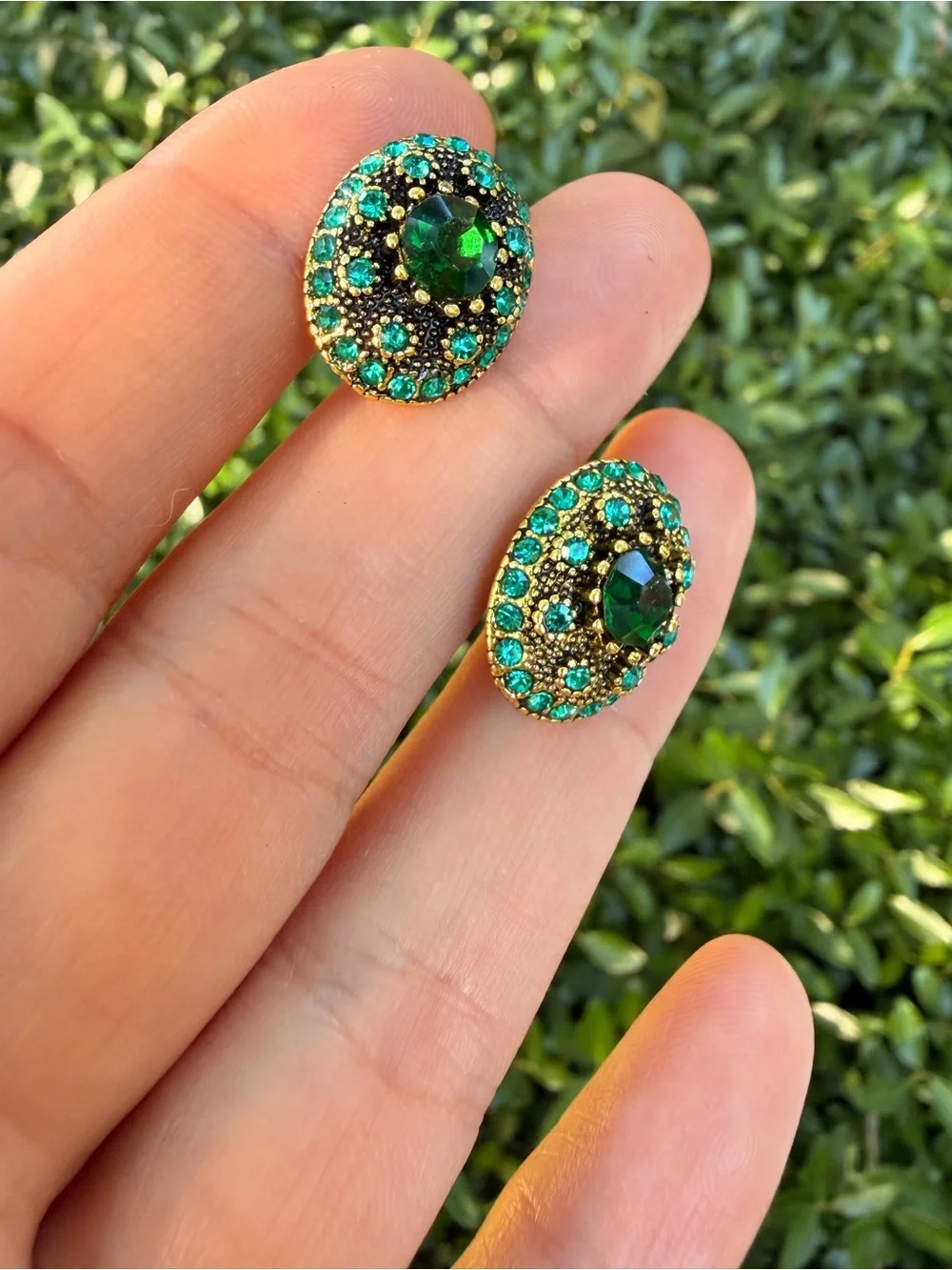 Zara Emerald Green and Gold Crystal Stud Earrings